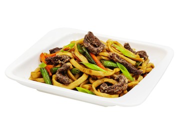 Wok, Chinese food on white background