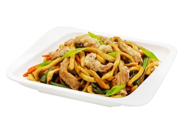 Wok, Chinese food on white background