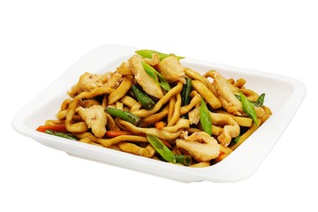 Wok, Chinese food on white background