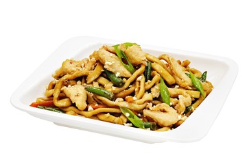 Wok, Chinese food on white background