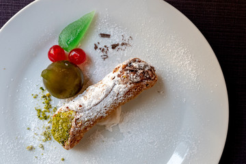 Italian Traditional Dessert, Cannolo, Sicilian, Top View