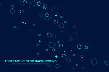 Abstract medical background DNA research, molecule, genetics, genome, DNA chain. Genetic analysis art concept with hexagons, lines, dots. Biotechnology network concept molecule, vector illustration