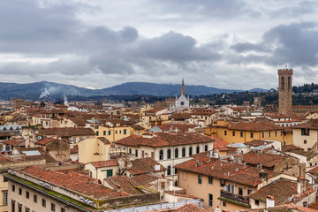 Fototapeta premium top view of the red tiled roofs of the italian city of Florence