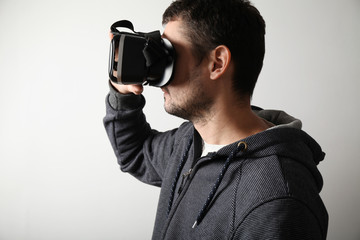 Fototapeta premium Futuristic simulations in virtual reality. Cyberspace and 360 videos.