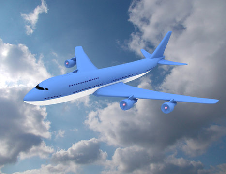 Airplane in the sky - Passenger Airliner . 3d rendered illustration