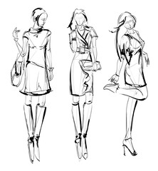 Sketch. Fashion Girls on a white background. Vector illustration