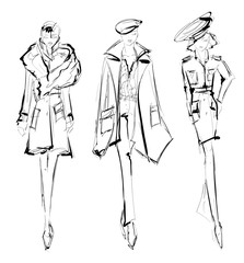 Sketch. Fashion Girls on a white background. Vector illustration