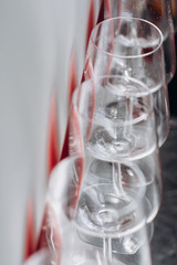 Glasses of red  wine  on white background, flat lay, copy space.  Wine degustation concept