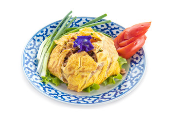 Pad Thai wrapped in egg dishes popular in Thailand.