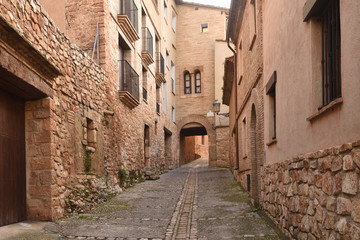 Fototapeta na wymiar street of medieval village of Alquezar, Somontano, Huesca province, Aragon,Spain
