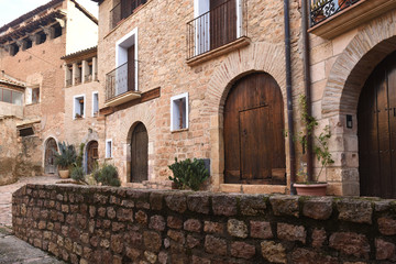 Fototapeta na wymiar street of medieval village of Alquezar, Somontano, Huesca province, Aragon,Spain