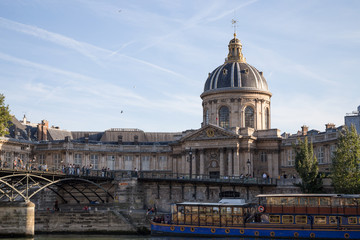 PARIS, FRANCE, SEPTEMBER 8, 2018 - Arts Bridge (Pont des Arts) with the Institute of France in Paris, France
