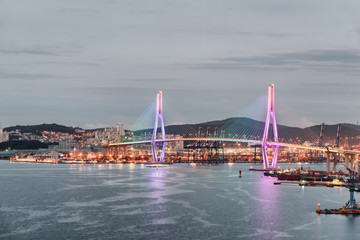 Obraz premium Wonderful view of Busan Harbor Bridge and the Port of Busan