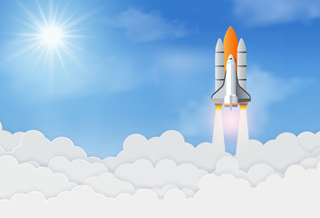 Space rocket or spaceship launch up to sky. business start up concept. success and corporate goal. creative idea. icon. vector illustration