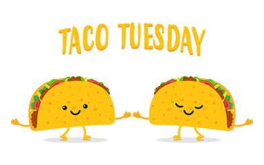 Taco Tuesday. Two funny tacos - obrazy, fototapety, plakaty