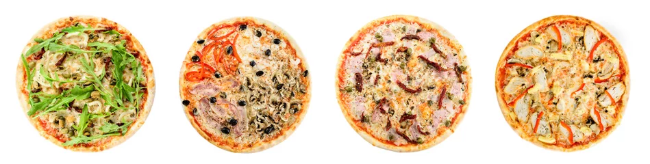Photo sur Plexiglas Pizzeria Big set of Italian pizza isolated on white background