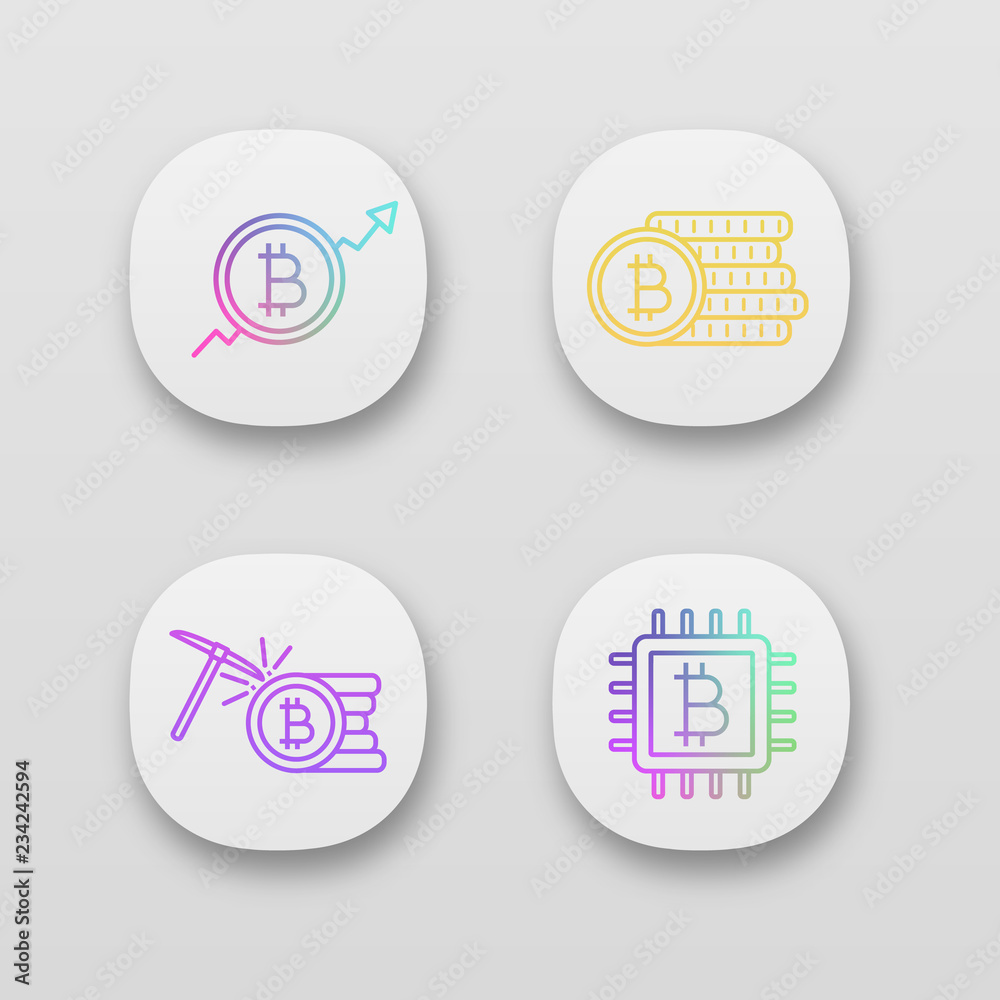 Sticker Bitcoin cryptocurrency app icons set