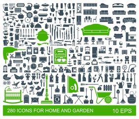 Big set of quality icons household items. Furniture, kitchenware, appliances, child care, garden