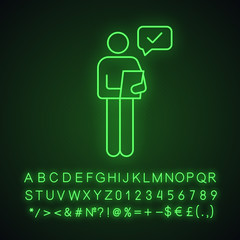 Person checking document neon light icon