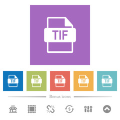 TIF file format flat white icons in square backgrounds