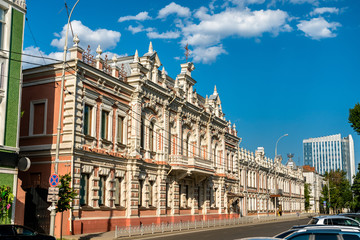 Fototapeta na wymiar Traditional buildings in the city centre of Krasnodar, Russia