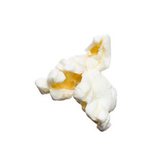 Close-up of studio classic shot salted popcorn isolated on white background. Tasty pop corn for cinema or snack.