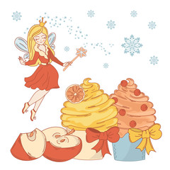 SWEET FAIRY Merry Christmas Vector Illustration Cartoon Set for Print, Greeting and Decoration