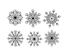 set of different snowflakes