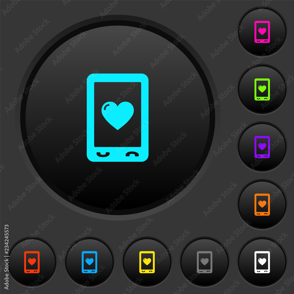 Wall mural Favorite mobile content dark push buttons with color icons