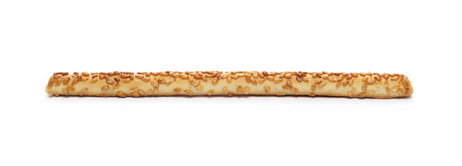 Cracker pretzel bread sticks with sesame isolated on white background