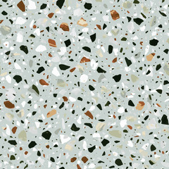Terrazzo flooring vector seamless pattern in gray, yellow and re