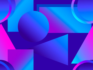 Memphis seamless pattern. Asymmetrical geometric objects gradient in the style 1980s. Vector illustration
