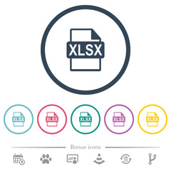 XLSX file format flat color icons in round outlines