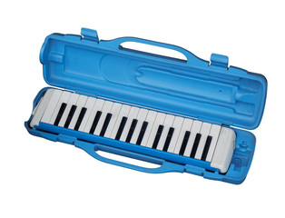 Fototapeta premium Di cut old white and blue melodion on white background,copy space