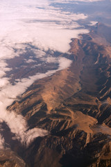 aerial view massive snow mountain range in Georgia