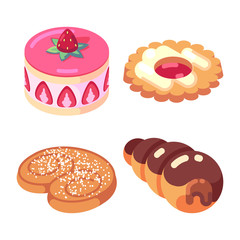 game icons set food for higher health level sweet delicious pastry desserts isometric vector icon set isolated on white background