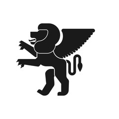 Winged lion Heraldic animal silhouette. Leo with wings. Fantastic Beast. Monster for coat of arms. Heraldry design element.