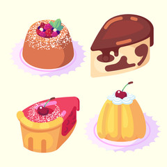 game icons set food for higher health level sweet delicious pastry desserts isometric vector icon set isolated on white background