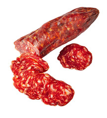 Sliced chorizo sausage isolated on white