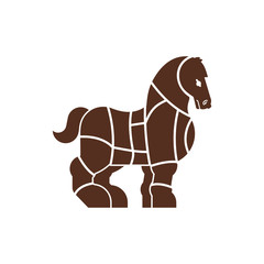 Cut of meat Horse. Racehorse silhouette scheme lines of different parts meat. How to cut flesh equine. Poster Butchers diagram for meat stores. Barbecue and steaks, delicacy dishes.