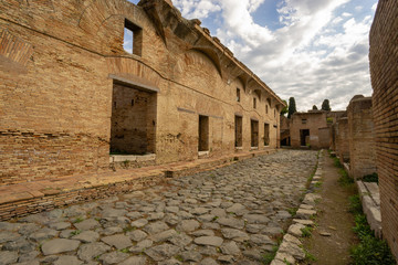 Ostia antica in Rome, Italy.Ostia antica in Rome, Italy. Archaeological Roman empire street view with original ancient Roman buildings