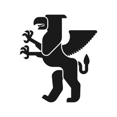 Griffin Heraldic animal silhouette. Fantastic Beast. Monster for coat of arms. Heraldry design element.