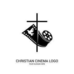 Christian cinema logo. Symbols of movies and videos for the ministry, conference, camp, festival, event.