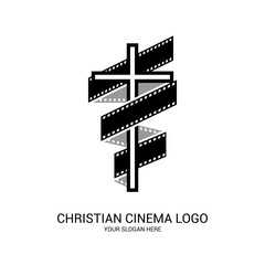 Christian cinema logo. Symbols of movies and videos for the ministry, conference, camp, festival, event.