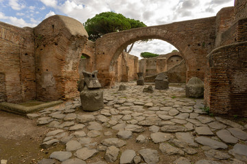 Ostia antica in Rome, Italy. Palace of Molini with lava millstones 