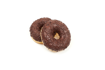 Tasty chocolate donut isolated on white background.