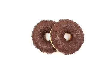 Tasty chocolate donut isolated on white background.