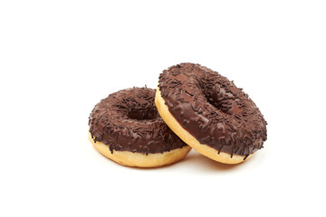 Tasty chocolate donut isolated on white background.