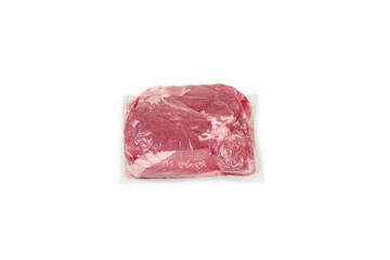 Fresh pork meat in vacuum packed, isolated on a white background