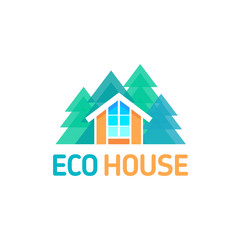 Vector logo simple symbolic hut on the forest trees